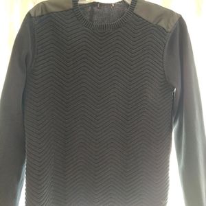 Guess Men's Leather Accent Black Zig Zag Sweater SIZE Small S